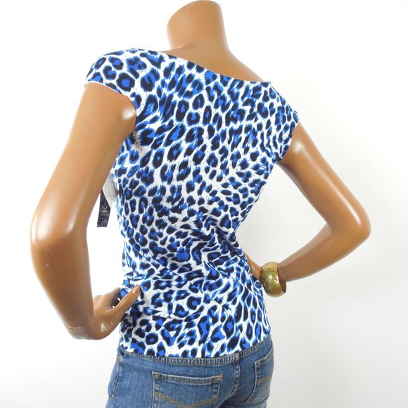 INC Top M NWT $49 Knit Shirt Stretch Sleeveless Blouse Casual Blue Animal - Picture 7 of 8